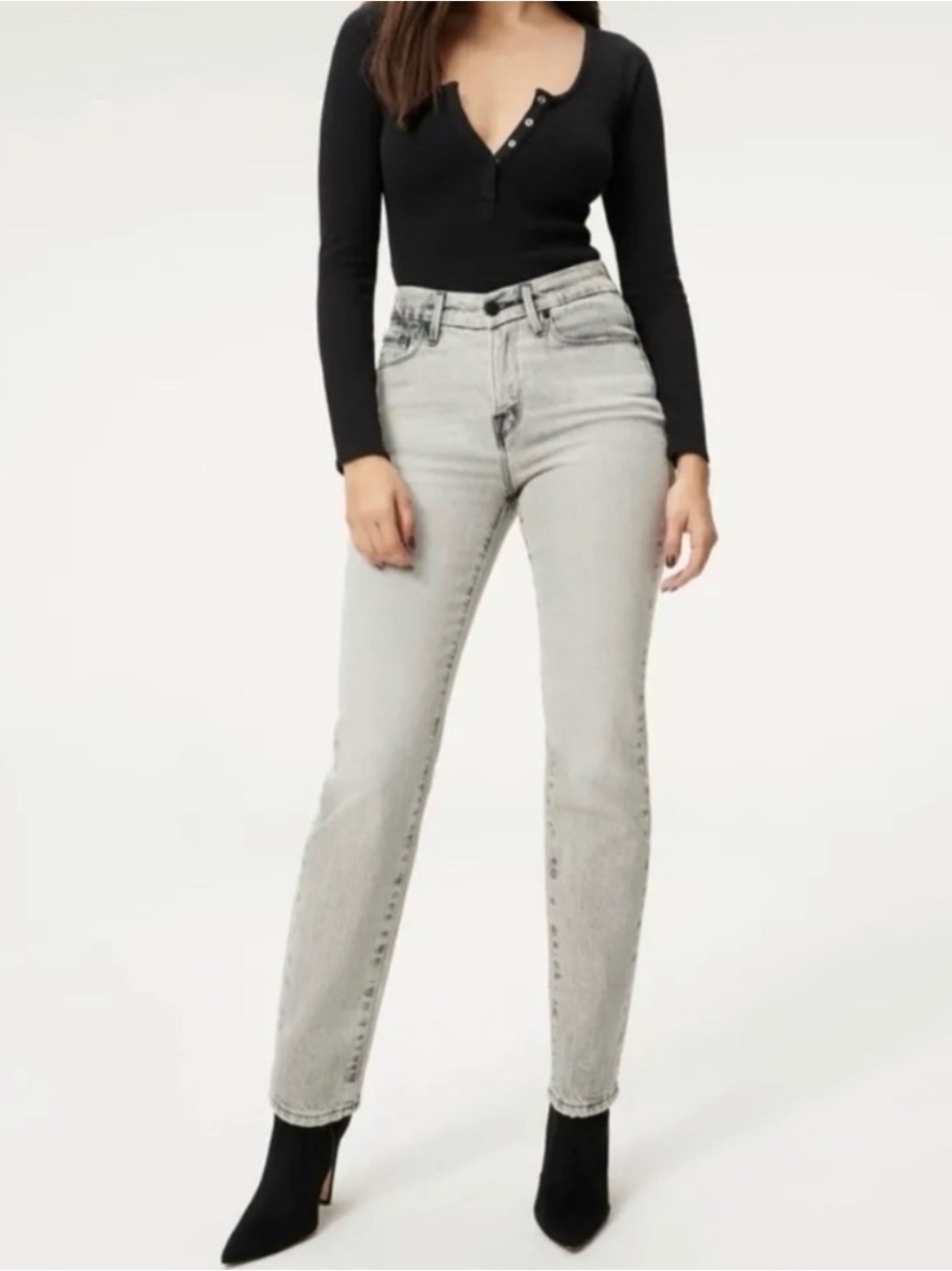 Good American Light Gray Cropped Straight Jeans